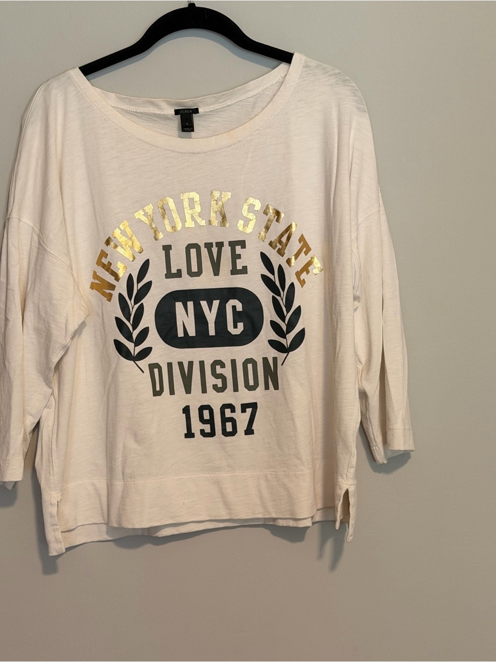 J Crew Womens Shirt White "New York State Love NYC Division" Large